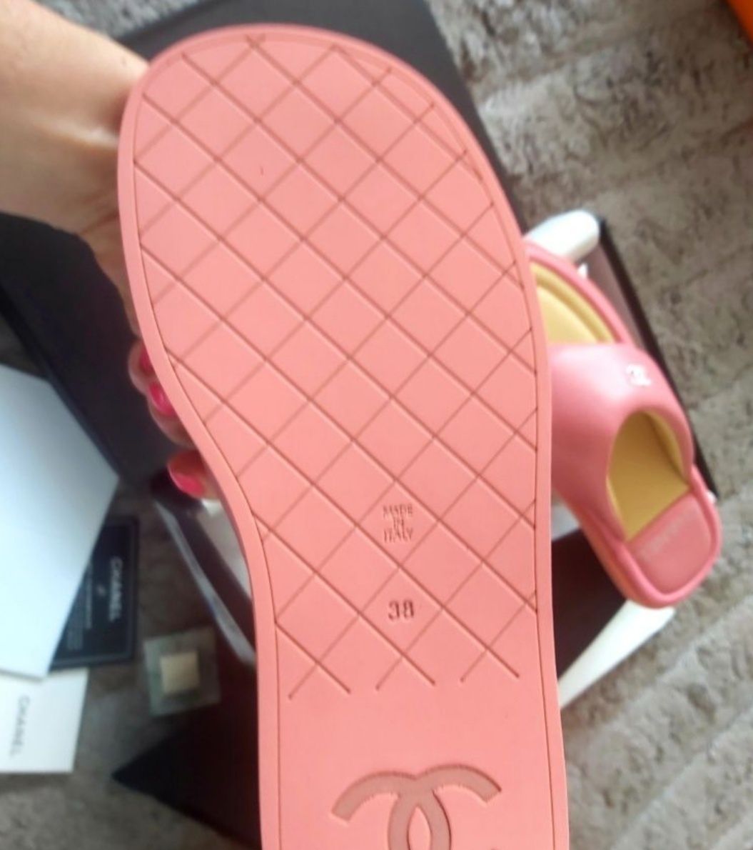 Klapki japonki chanel różowy koralowy 38 skórzane flap