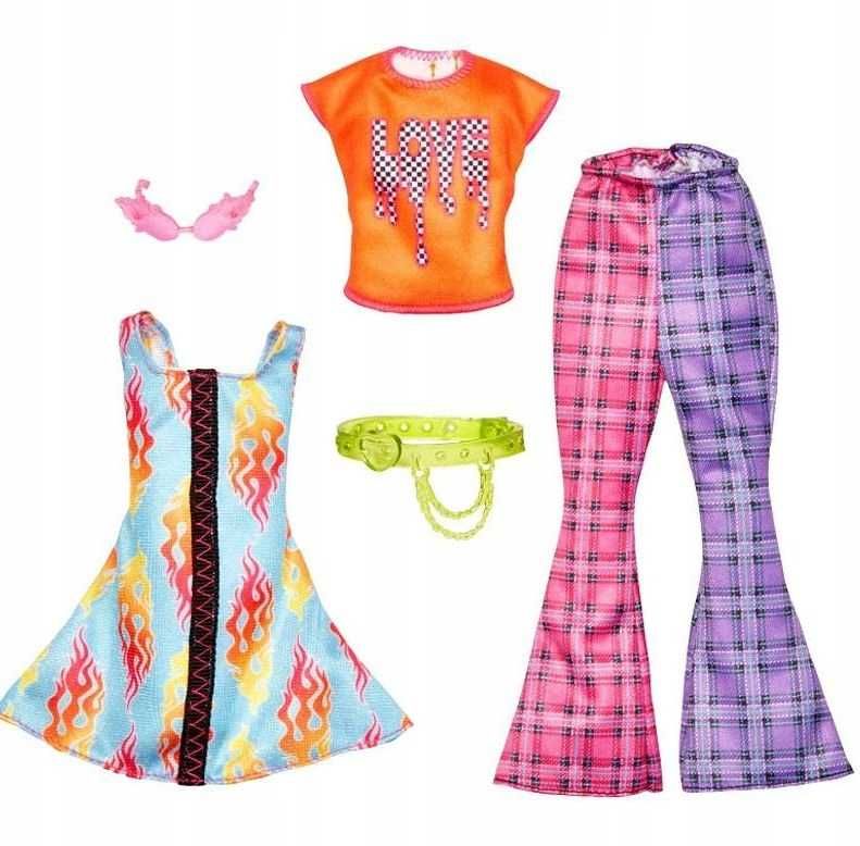 Ubranka dla Barbie - Sukienka + Spodnie w kratę + Bluzka + Akcesoria