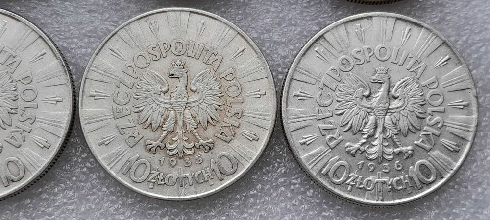 II RP.10 złotych 1935,1936,1937 Piłsudski–WIELKI ZESTAW 6 sztuk-SREBRO