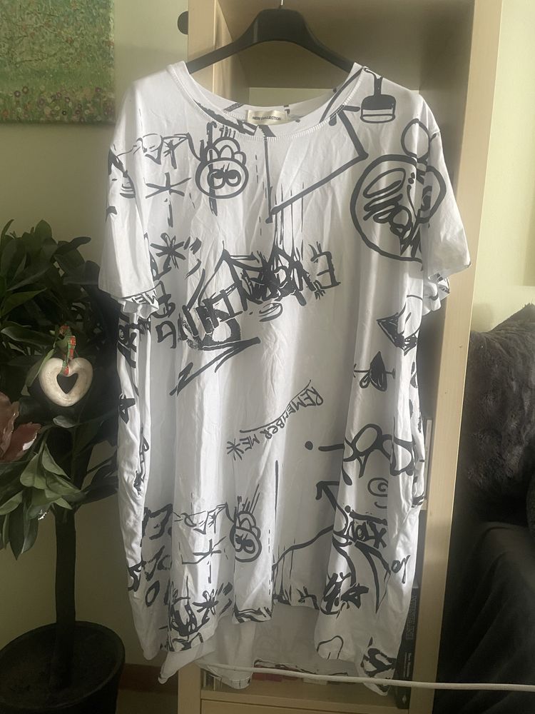 Nowa biala sukienka oversize w czarne wzory
