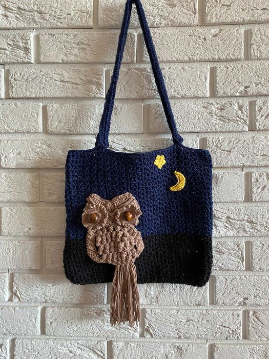 Torba siatka średnia handmade "Sówka Nocna"