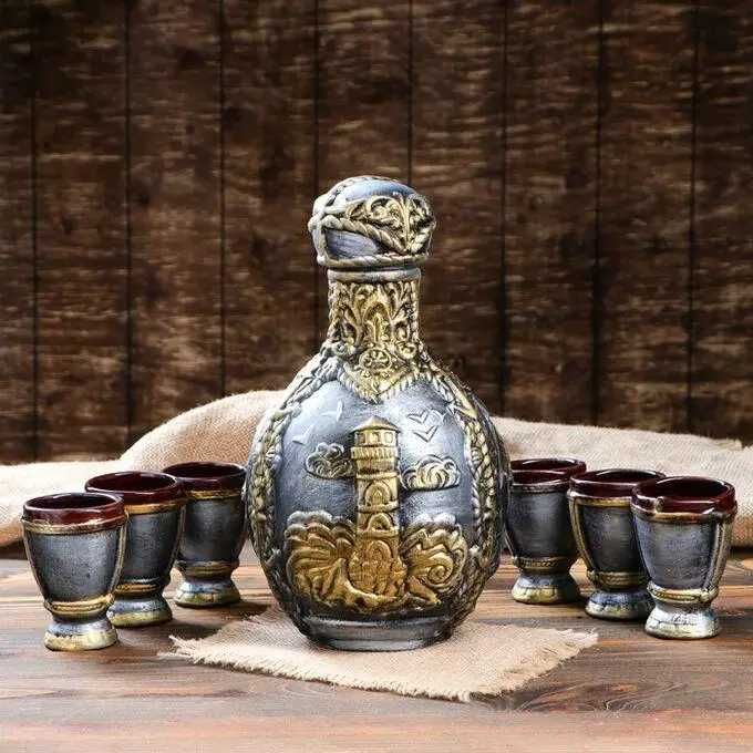 Подарочный набор для алкоголя Морские Картинки на 2 литра с рюмочками