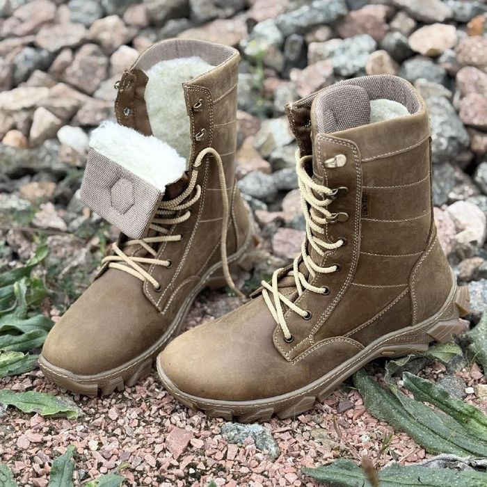 Берці зимові чоловічі шкіряні на хутрі EVO Spartan 36-46р Койот Чорні