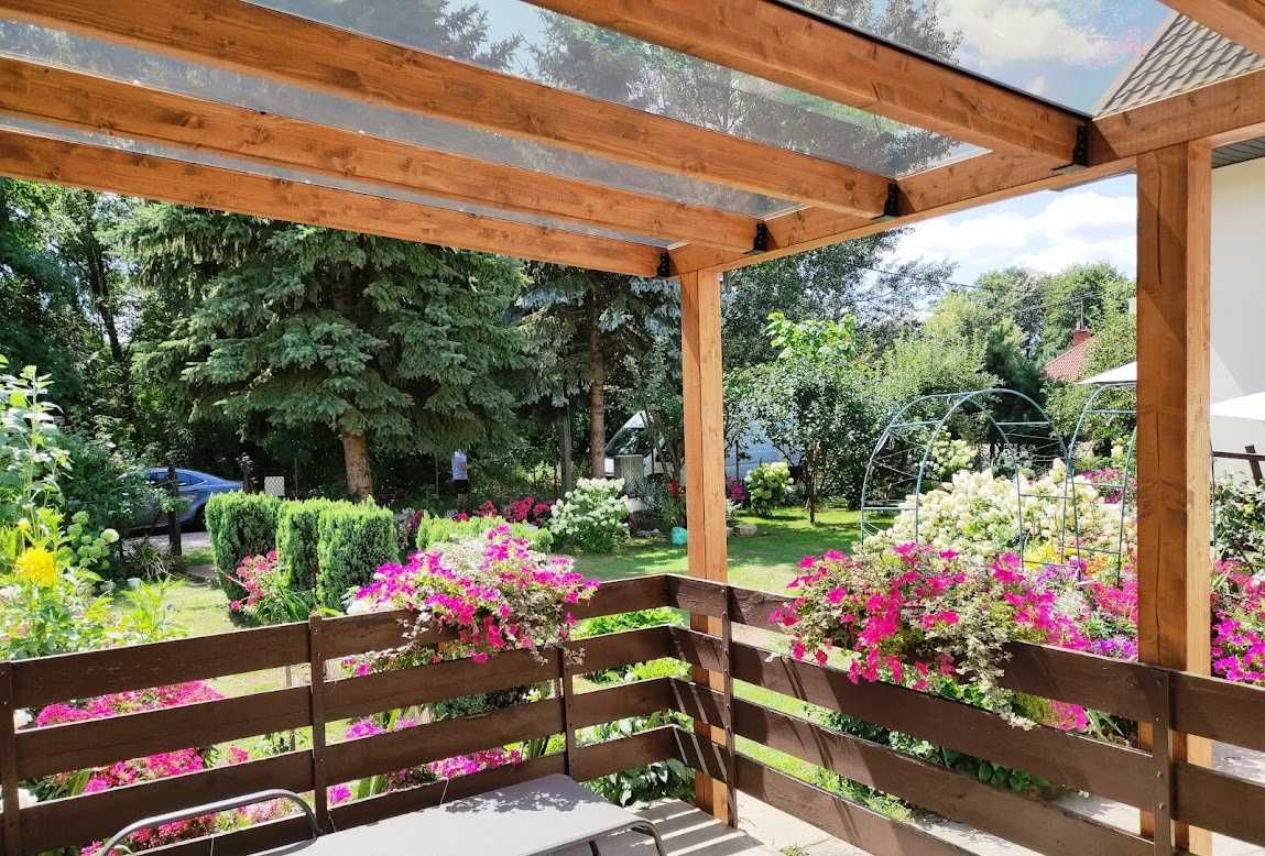 Drewniana pergola, wiata, taras, BSH, drewno klejone