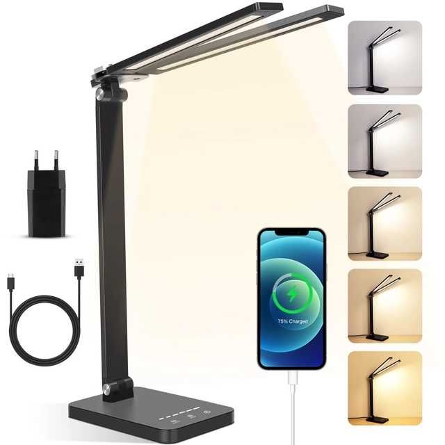 Nowoczesna Lampa Biurkowa LED 3w1  Światło, Zegar i Ładowarka w Jednym