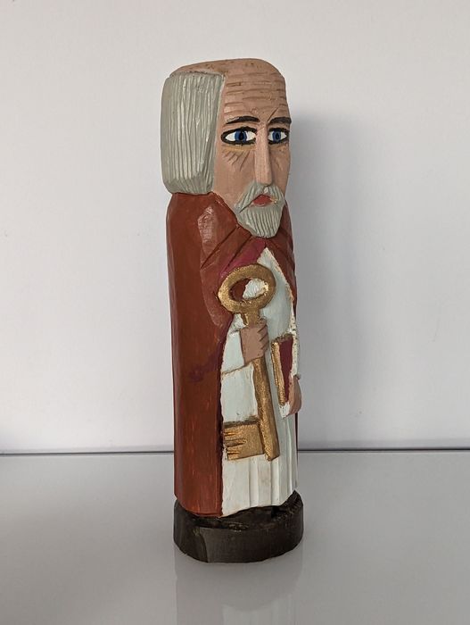 Rzeźba ludowa sygnowana Bronisław Dziopa Święty Piotr 1986 Kielce