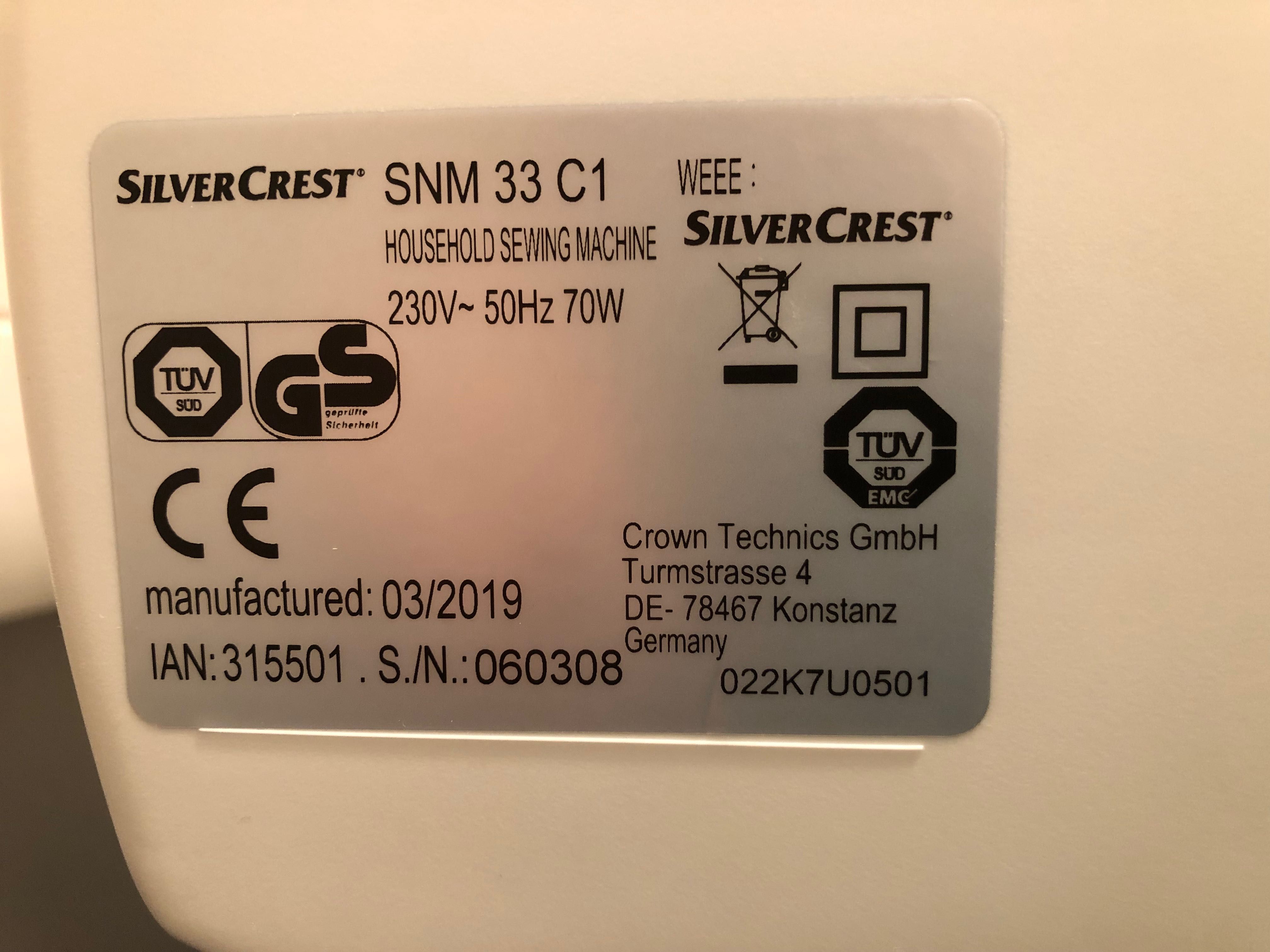 Maszyna do szycia Silver Crest 33 C1