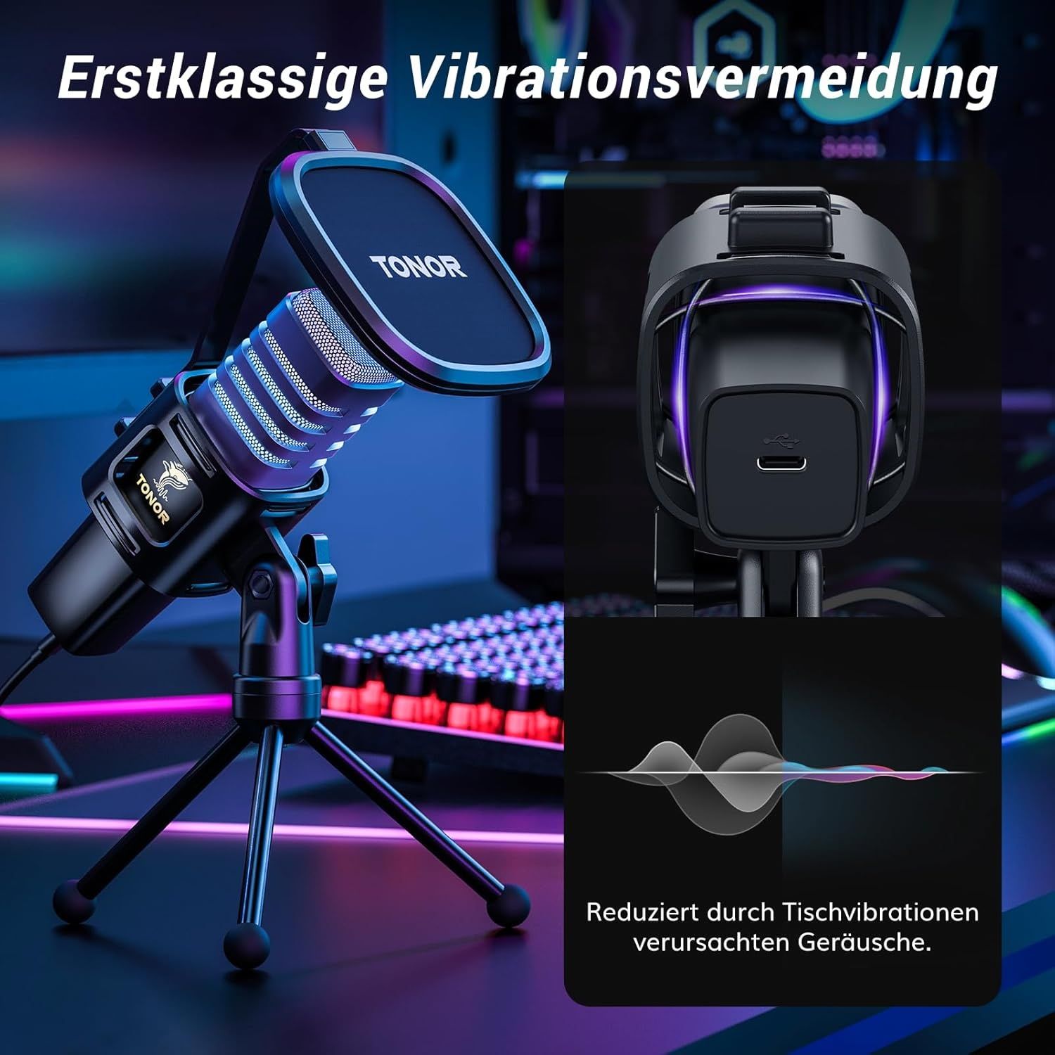 Mikrofon gamingowy USB do PC RGB Microphone Streaming Podcast Studio