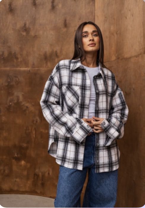 Тепла флісова сорочка XS оверсайз, картата сорочка в клітинку