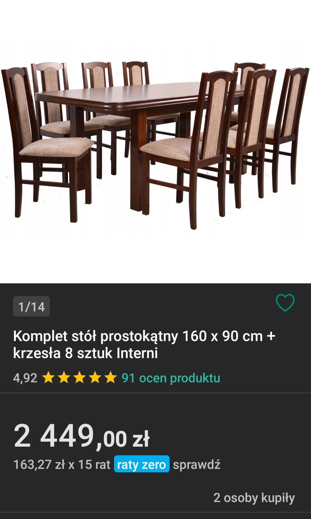 Komplet stół, 8 krzeseł orzech