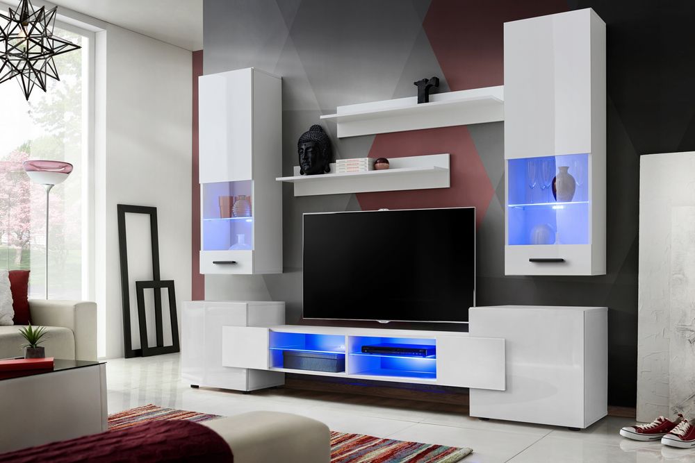 Pan Igiełka - Meblościanka do Salonu Biały, Zestaw Mebli