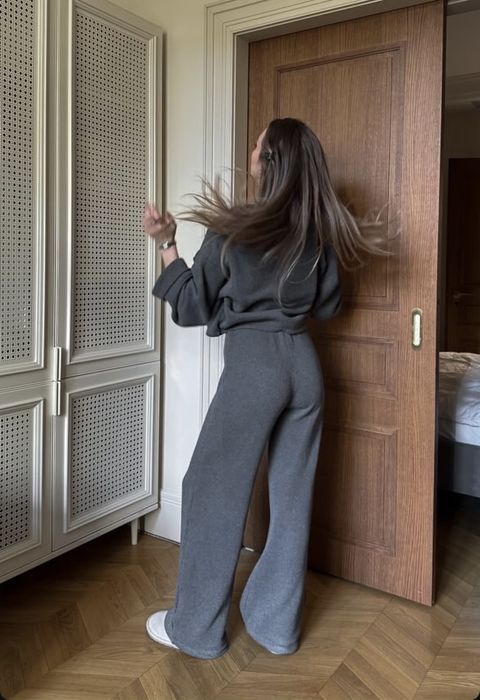 Штани палаццо вʼязані колір графіт