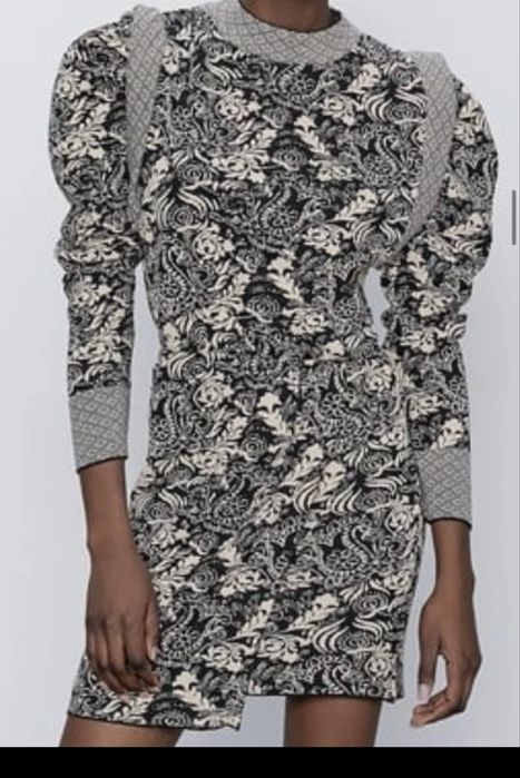 Zara sukienka jesienno -zimowa beżowo- czarna L