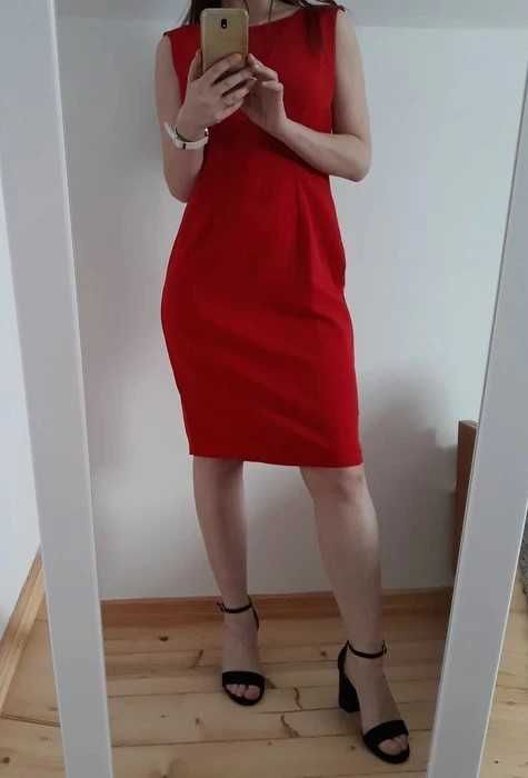 Nowa z metką czerwona letnia sukienka midi bez rękawów Merribel M 38