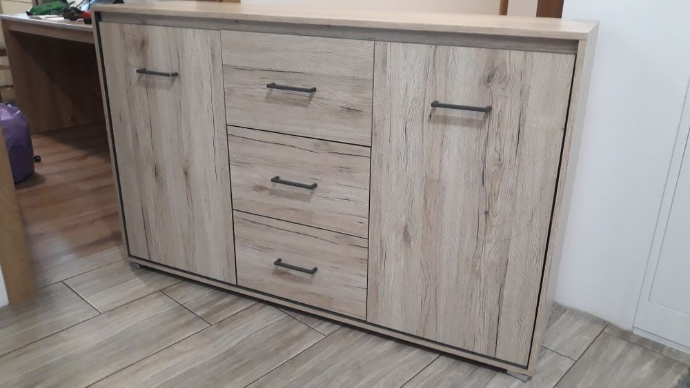 Komoda Ronse 145 cm z 2 drzwiami i 3 szufladami dąb San Remo jasny,BRW