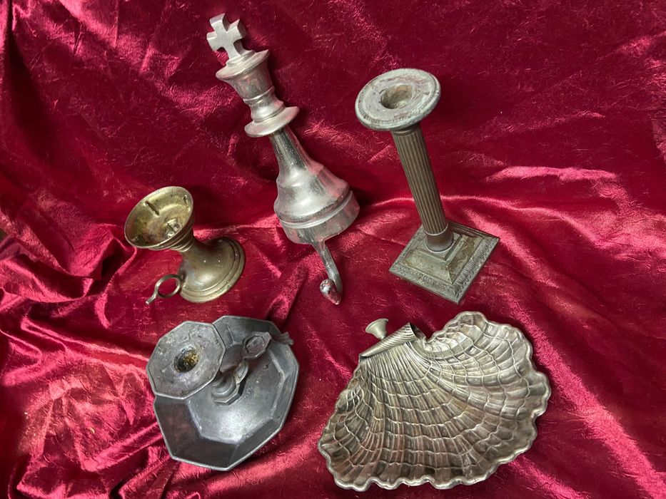 Peças antigas metal ferro, estanho, cobre, bronze e latão decoração