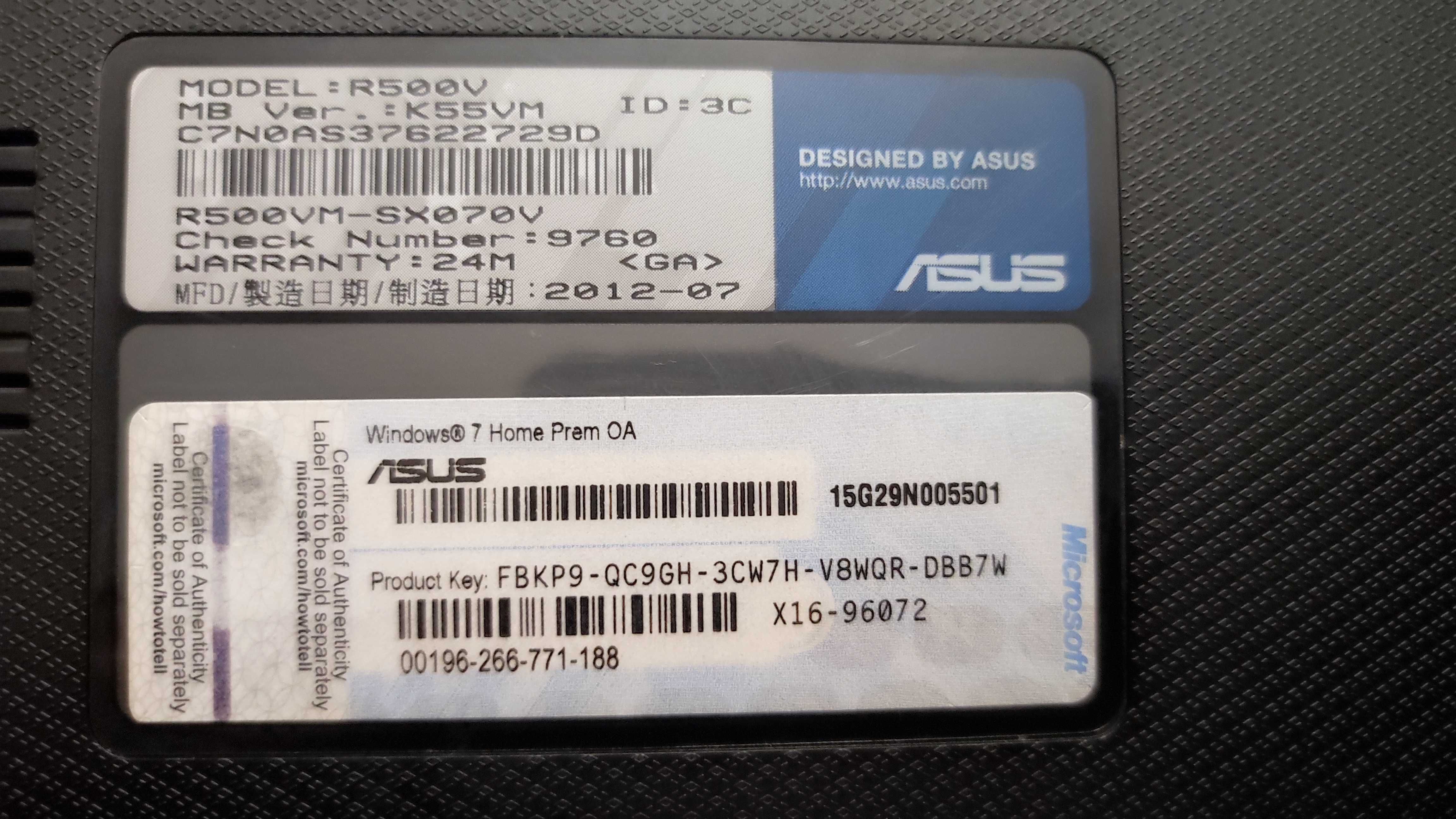 laptop Asus R500v  Ver.K55VM