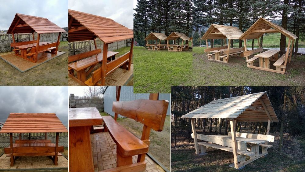 Altana ogrodowa Altanka Biesiadna 10 Osób Duży Stół 2 Ławki Zadaszenie