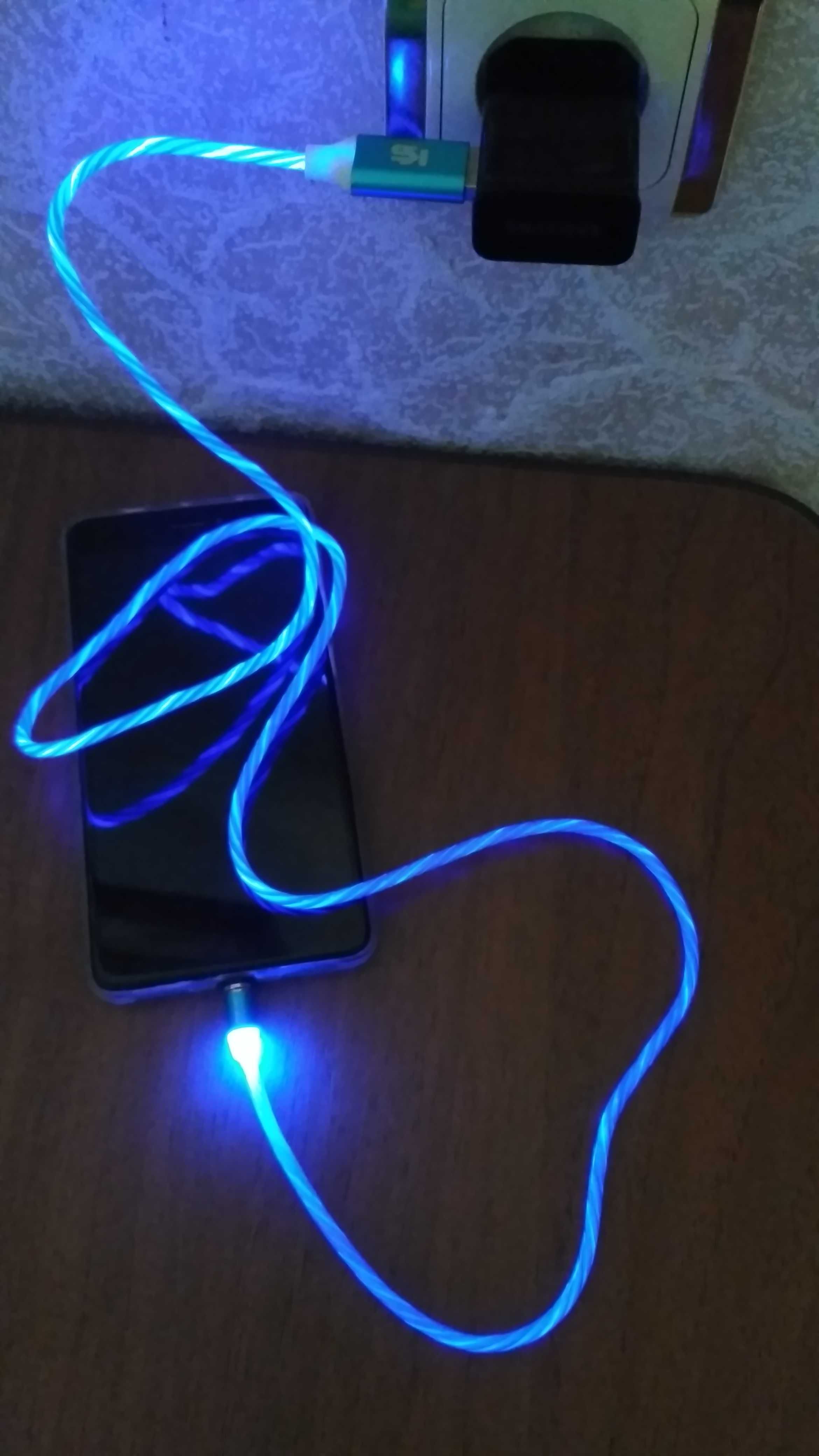 Магнитный кабель type C (тип С) светящийся для зарядки телефона