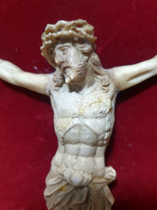 Maravilhosa antiga preciosa escultura de Cristo - emoldurada