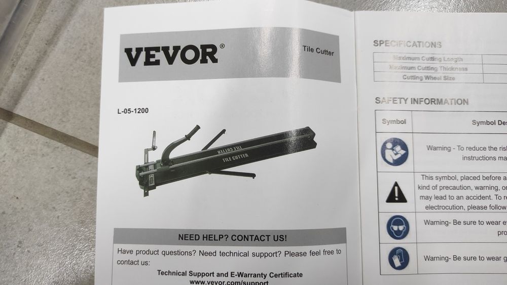 Vevor Maszynka do cięcia płytek glazury terakoty ręczna 1200MM