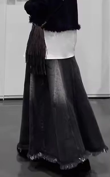 Джинсовая длинная юбка шестеклинка 48-52