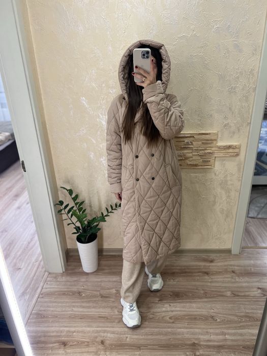 Пальто пуховик , зима , бежеве