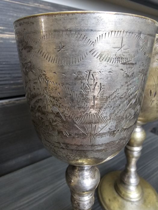 Бокалы металлические винтажные инкрустация резьбой