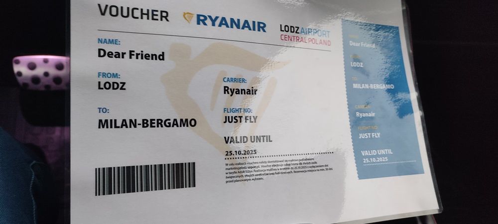 Voucher na Lot Łódź-Milan Bergamo dla dwóch osób