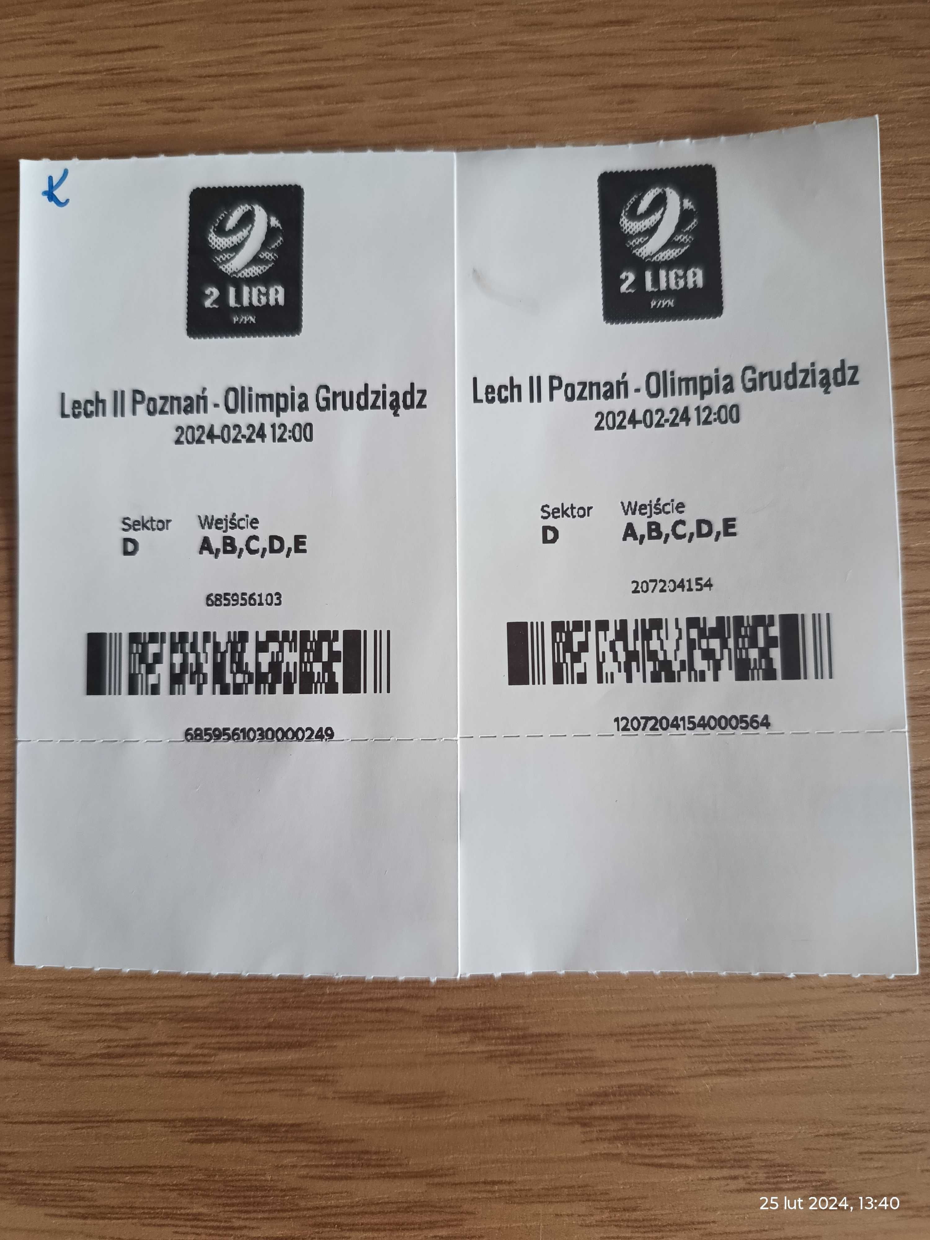 Cztery bilety Lecha II Poznań z meczów II ligi - wiosna 2024