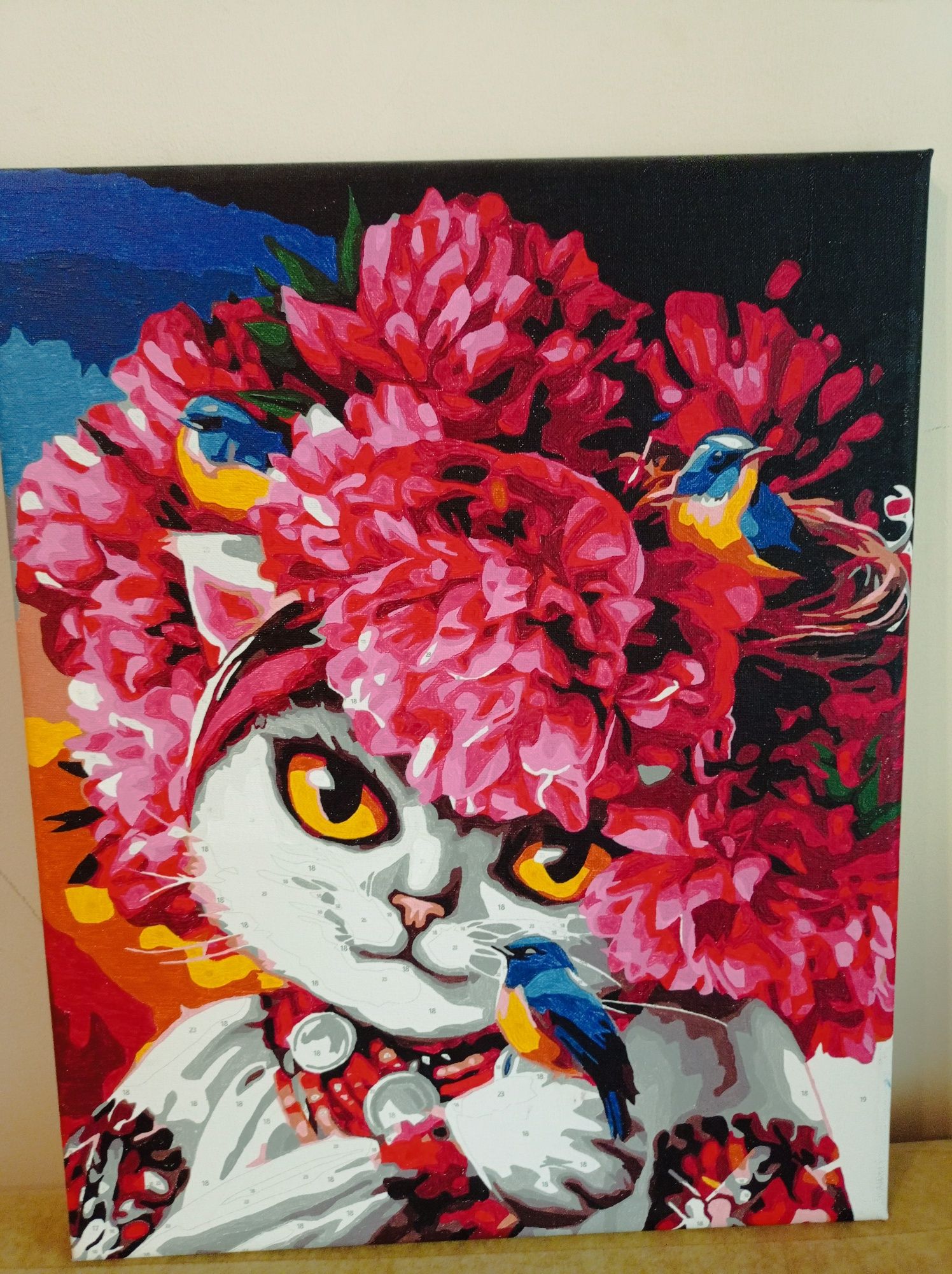 Картина акриловими фарбами "Квітуча кішка"