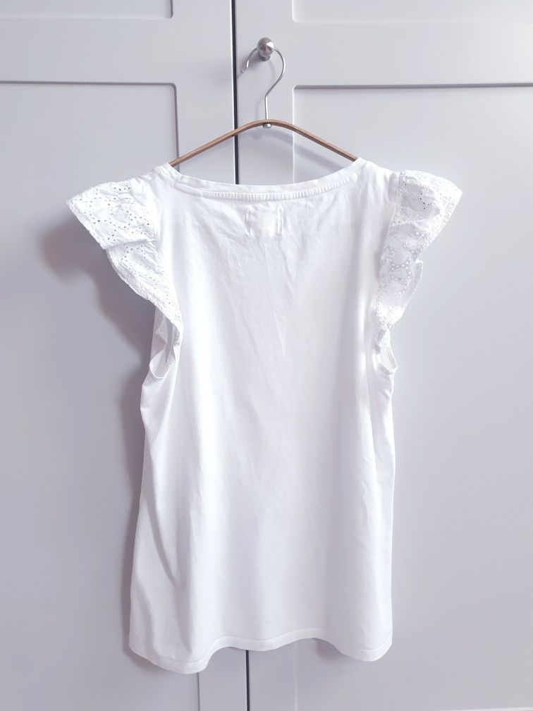 Biała koszulka t-shirt Next 40 haftowana z falbanką