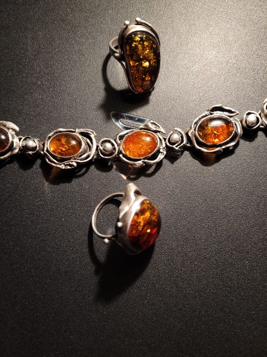 Srebro bursztyn branzoletka