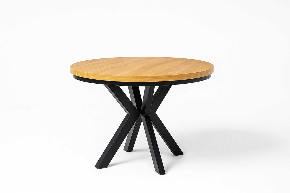 Stół rozkładany okrągły złoty craft fi100 + 4x50 nogi metalowe X loft