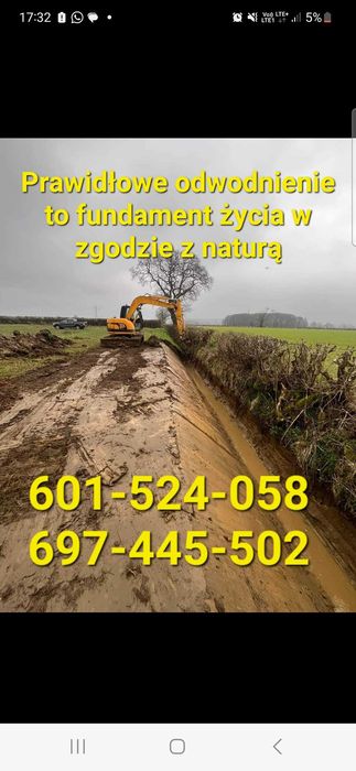 Czyszczenie rowu budowa rowów melioracyjnych kompleksowo odwodnienie