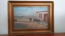 Pintura original com pormenor do Largo Vandoma na  cidade do Porto