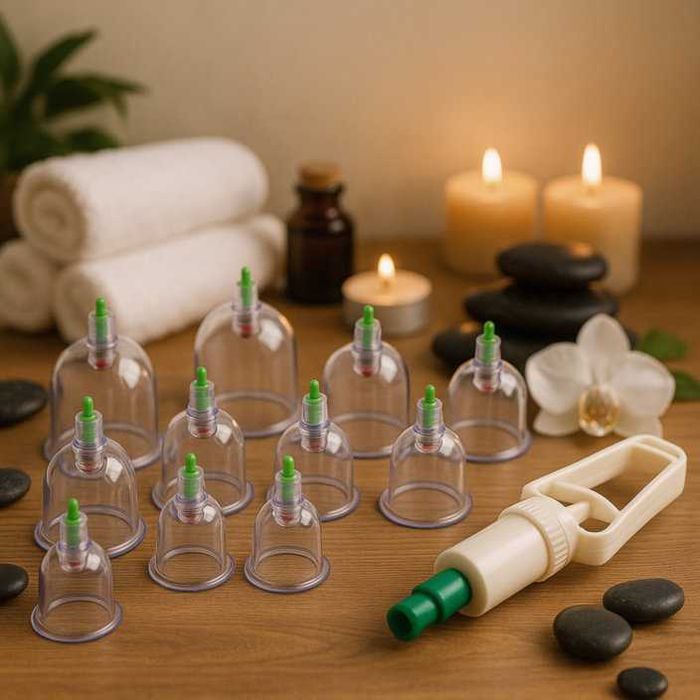 Медицинские вакуумные банки набор 12 шт с насосом для массажа спины