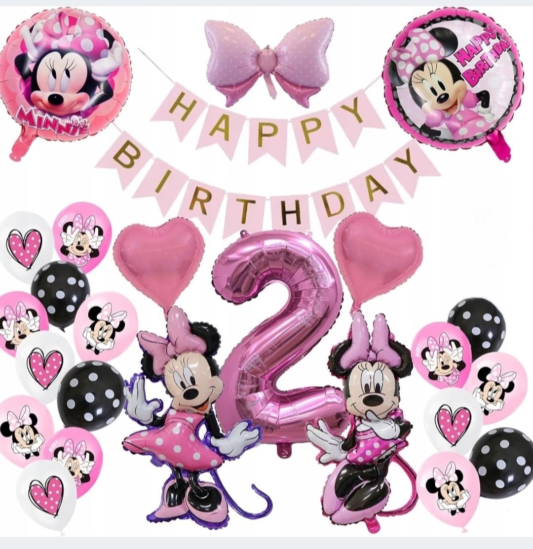 Dekoracje urodzinowe 2 urodziny Myszka Minnie balony urodzinowe B262