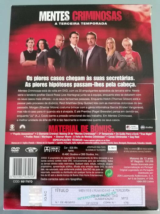 DVD - Mentes criminosas (3ª temporada completa)