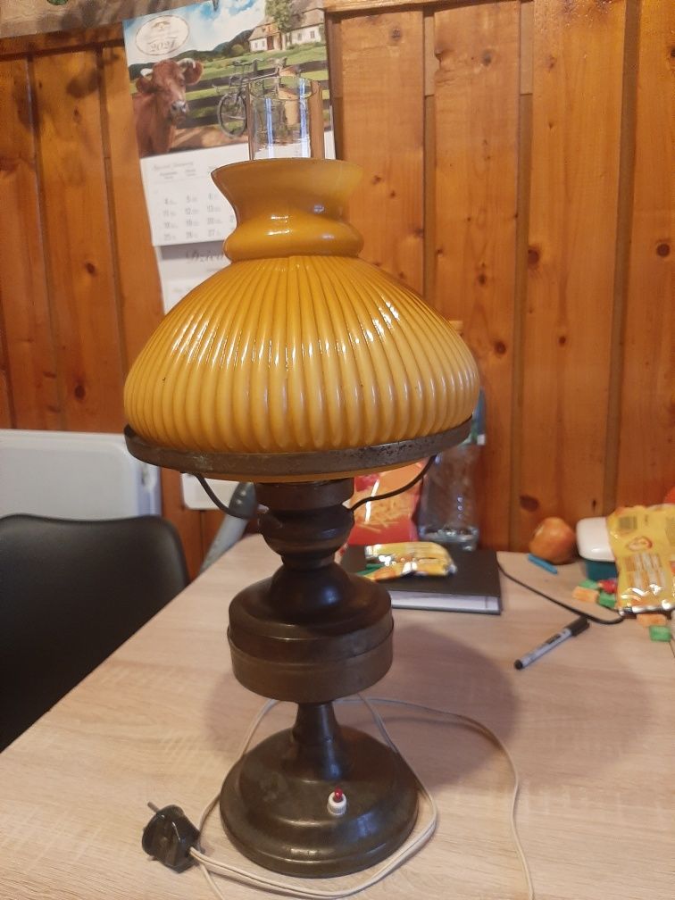 Lampa elektryczna ala naftowa prl stara antyk zabytek loft vintage