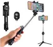 Uchwyt Selfie Stick Monopod Bluetooth Kij Ze Statywem Pilot Czarny