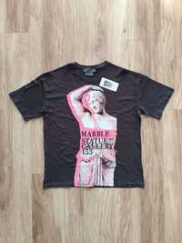 Ciemnoszara bawełniana bluzka t-shirt z nadrukiem rzeźby 40/42