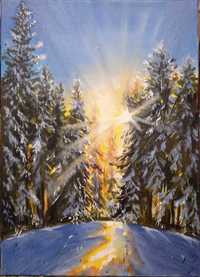 Зима, рассвет картина маслом на холсте 40х30