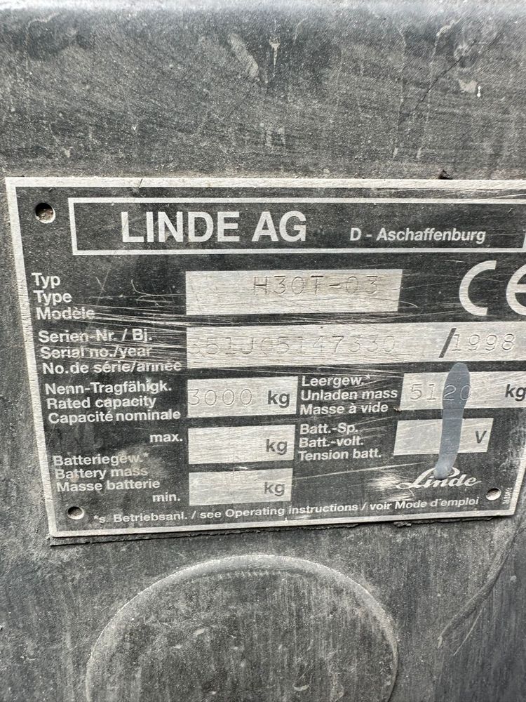 Wozek widlowy Linde H30T 1998 gaz