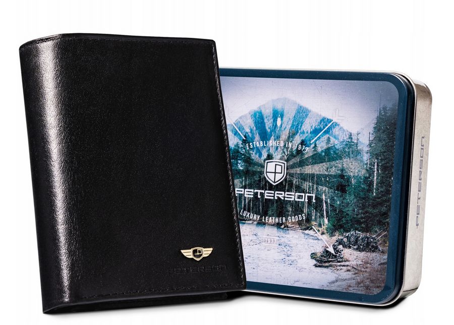 duży, skórzany portfel męski bez zapięcia zewnętrznego - peterson