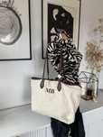 Zara torba shopper Inicjały MB canvas tote duża personalizowana