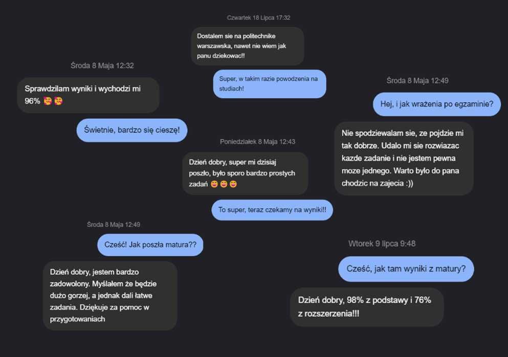 Korepetycje Matematyka - Matura, egz. 8kl - Ursynów / Wilanów / ONLINE