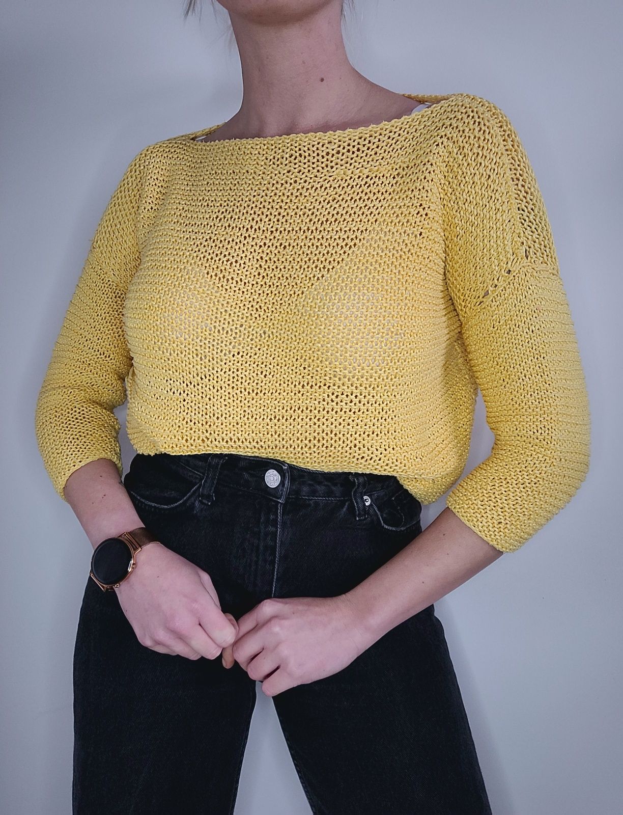 Żółty bawełniany sweter oversize handmade