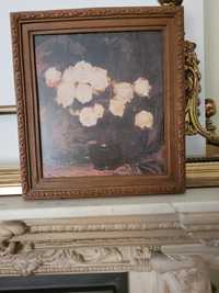 Reprodukcja, "Białe róże " Leon Wyczółkowski obraz salon pokój