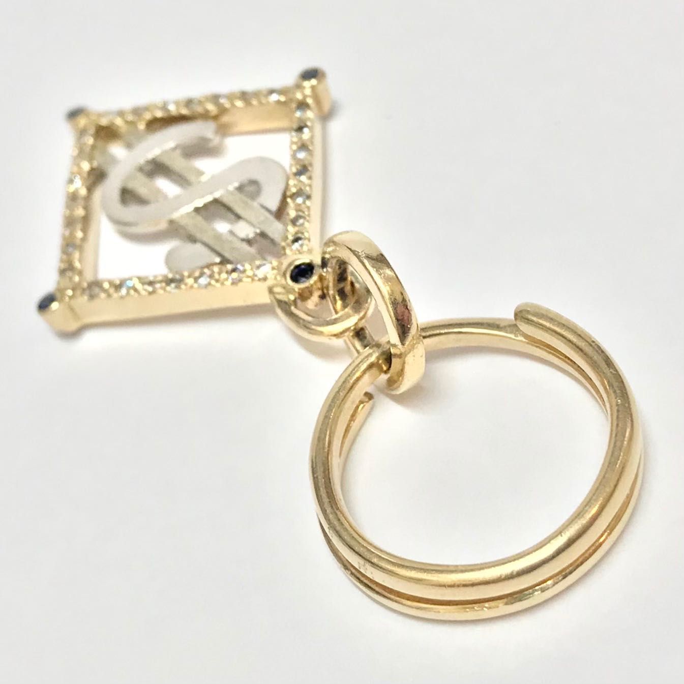 Złoty BRELOCZEK brelok 585 14K z DIAMENTAMI 0.5ct i RUBIN DOLAR ameryk